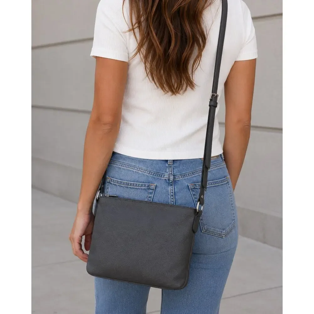 Michael Kors Kempton Nylon Crossbody Bag Dark Charcoal Gray Zip Closure Travel
